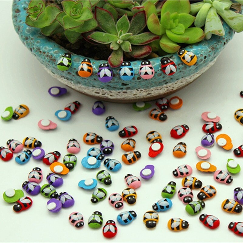 Mini autocollant abeille 7 couleurs, 3D en bois 9X13 mm - 100 piècessac