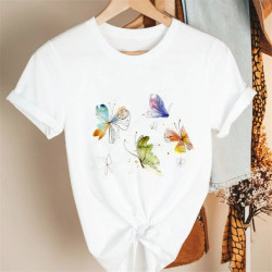 T-Shirt Papillon imprimé Herbier et Papillon Volant Couleur Blanc
