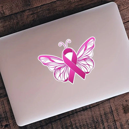 Exemple utilisation du Sticker Papillon Ruban Rose Cancer du Sein - en PVC - 13.75cm x 10cm