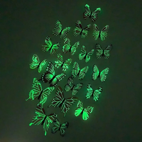 Vue complète des Stickers muraux Volée de Papillons Colorés Phosphorescents