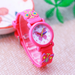 Montre Bracelet Papillon Rose pour enfants en Silicone souple couleur rose