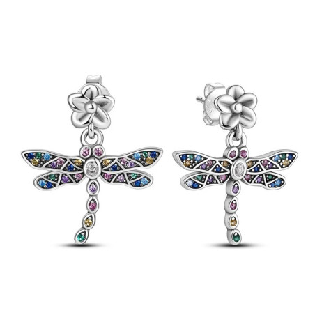 magnifiques Boucles d'oreilles Libéllule colorée en Argent Sterling 925