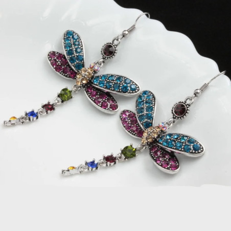 Boucles d'oreilles Pendantes Libéllule en Zircon Cubique - 3 couleurs au choix!