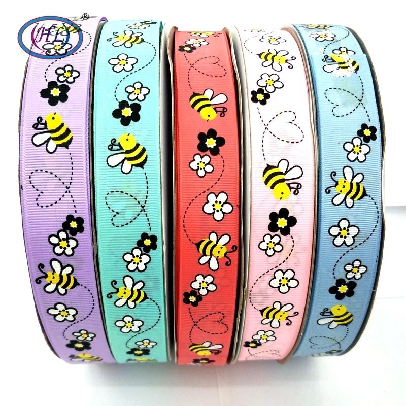 Ruban gros-grain avec imprimé abeille - 25mm - 5 mètres - lot de 5