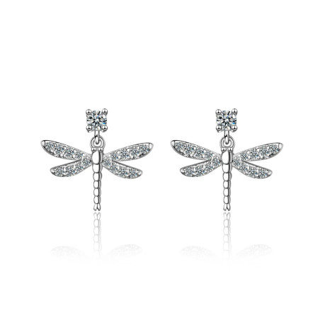 Vue détaillée des Boucles d'oreilles Libéllule en Argent Sterling 925 étincelant