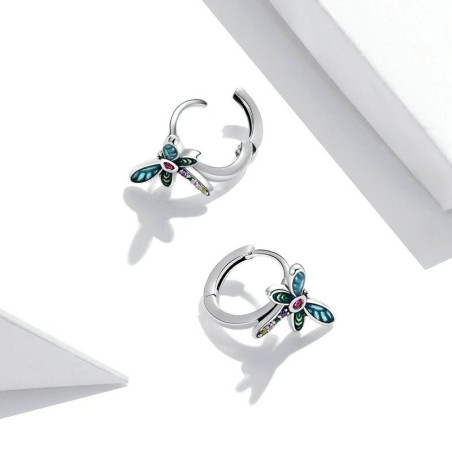 Détails des Boucles d'oreilles Libéllule en Argent Sterling 925 Strass Multicolore