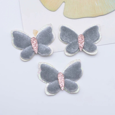 Gris Patch Papillon Double Aile de Papillon Peluche - 35x27 mm - Lot de 10 pièces