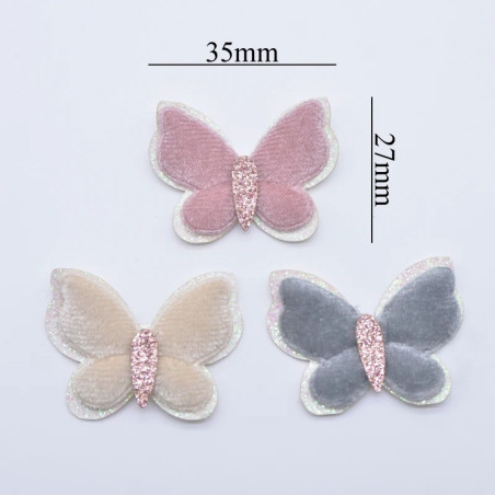 Dimensions Patch Papillon Double Aile de Papillon Peluche - 35x27 mm - Lot de 10 pièces