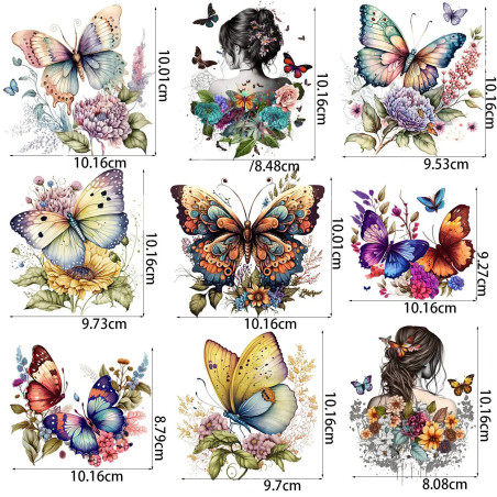 Dimensions Patchs thermocollants sur le thème des papillons - 9 pièces