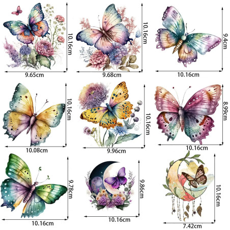 Dimensions des Patchs thermocollants de Papillons nature - 9 pièces
