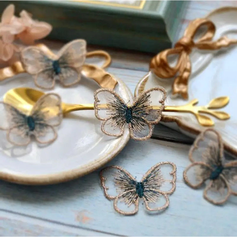 Gris Patch Papillon en dentelle brodée 5cm x4cm - Lot de 5 pièces!