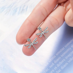 Vue complète des Boucles d'oreilles Pendantes Libéllule Strass Scintillement Polaire