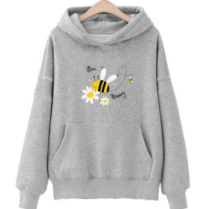Hoodie Bee Happy abeille animée - modèle gris