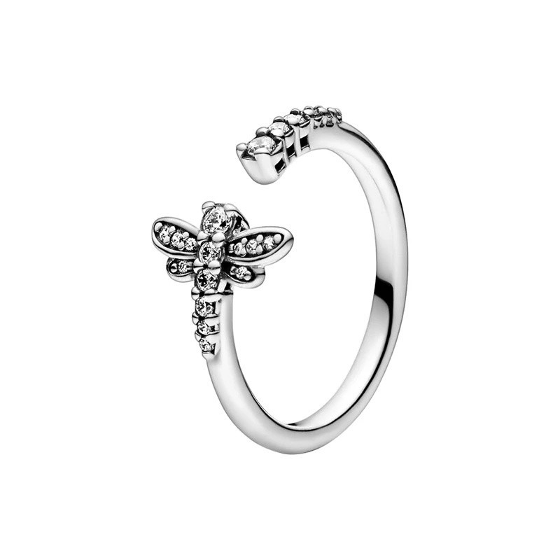 Bague Libéllule Couleur Argent avec Strass Brillant