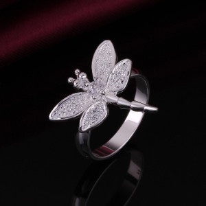 Bague Libéllule Ailles Strass en Argent Sterling