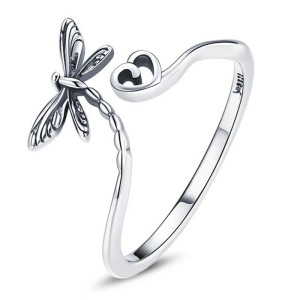 Bague Libéllule en Argent Sterling 925 - Deisgn Petite Libéllule et Cœur