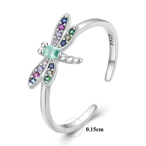 dimension de la Bague Libéllule en argent 925 avec ailes de libellule colorées - Ajustable !