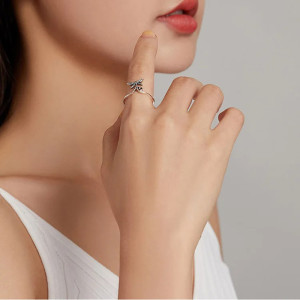 Vue Portée Bague Libéllule en Argent Sterling 925 - Deisgn Petite Libéllule et Cœur