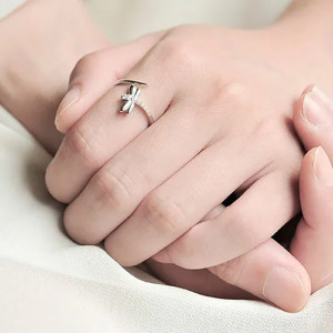 Vue générale Bague Libéllule en Argent Sterling 925 avec Strass - Ajustable !