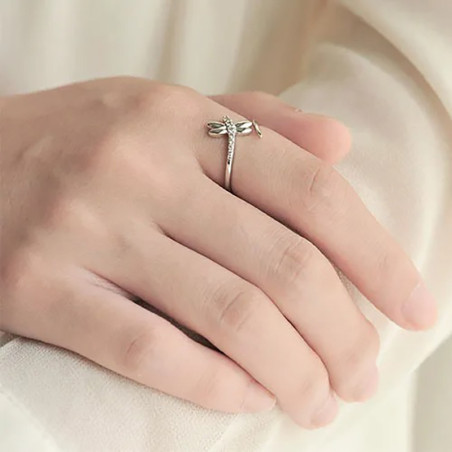 Vue Portée Bague Libéllule en Argent Sterling 925 avec Strass - Ajustable !