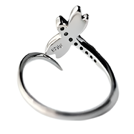Vue arrière Bague Libéllule en Argent Sterling 925 avec Strass - Ajustable !