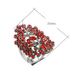 dimensions de la Bague Libéllule Réglable Design Libellule Creuse en Cristal Rouge