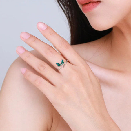 Vue Portée Bague Libéllule en Argent Sterling 925 - Magnifique Libéllule Couleur d'eau - Ajustable !