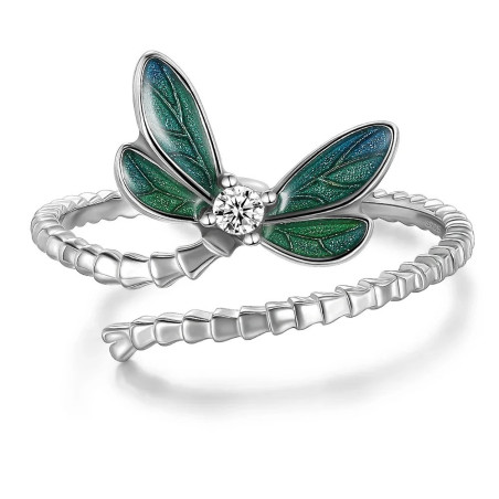 Bague Libéllule en Argent Sterling 925 - Magnifique Libéllule Couleur d'eau - Ajustable !