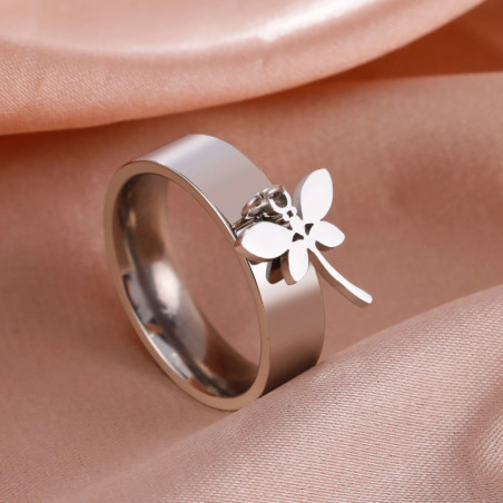 Bague Libéllule Design Moderner en Acier inoxydable  couleur Argent