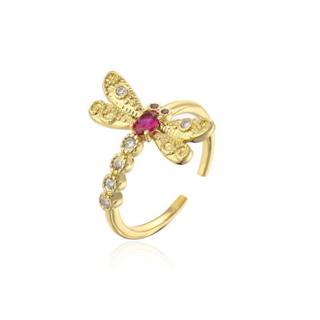 Détails de la Bague Libéllule en Zircon avec Strass Rose et Blanc
