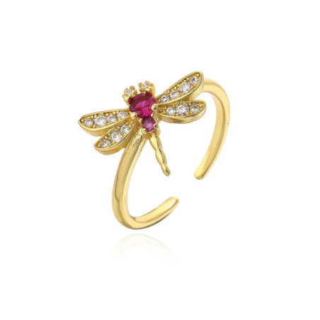 Vue générale Bague Libéllule en Zircon avec Strass Rose étincelant