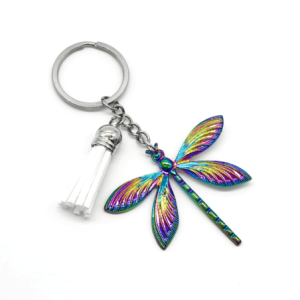 Avant Porte-clés Libéllule Multicolore avec Pompon en Cuir couleur Blanc