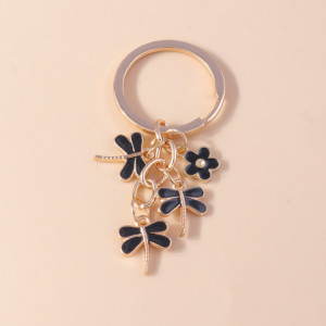 Porte-clés Libéllule en émail Couleur Or Rose couleur Noir