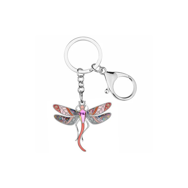 Porte-clés Libéllule Florale en émail et strass - 4cm x 4.4cm  couleur Rouge