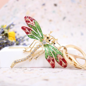 Porte-clés Libéllule en cristal et strass couleur Rouge