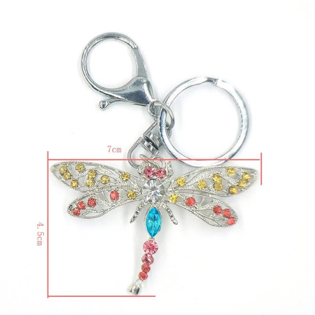 Dimensions du porte-clés Libéllule Vintage avec Cristal et Strass Multicolore