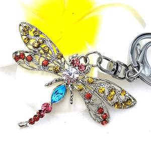 Vue générale du Porte-clés Libéllule Vintage avec Cristal et Strass Multicolore