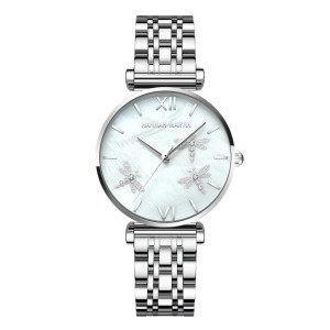 Montre Libéllule avec bracelet acier inoxydable pour femme Couleur Argent