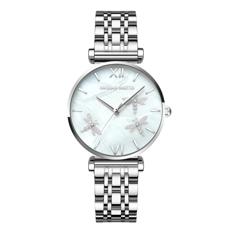 Montre Libéllule avec bracelet acier inoxydable pour femme Couleur Argent