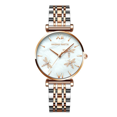 Montre Libéllule avec bracelet acier inoxydable bicolore pour femme