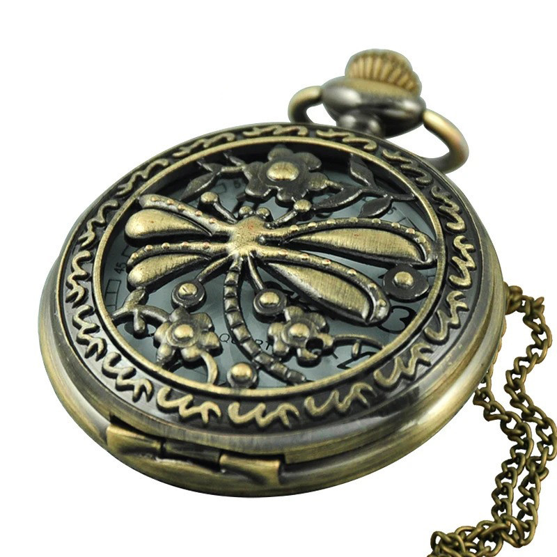 Vue générale de la Montre Libéllule Montre de poche Libéllule à quartz style steampunk