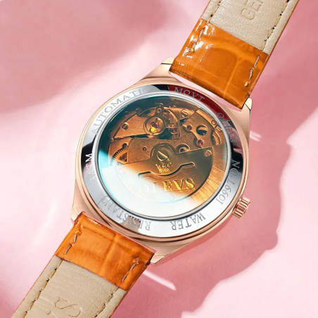 Dos Montre Libéllule mécanique pour femme avec bracelet en cuir