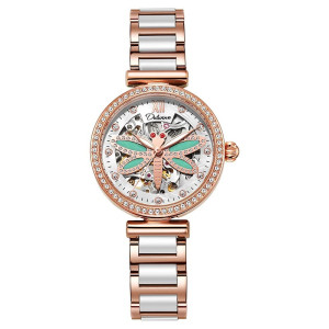 Montre Libéllule Verte Montre-bracelet mécanique étanche Strass pour Femme Couleur Multi