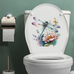 Autocollant Mural PVC Fleur et Libellule aux couleurs de Lavis