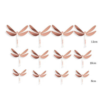 Autocollant Mural PVC Libellule Brillante effet Strass en 3D - Lot de 12 pièces Couleur Rose