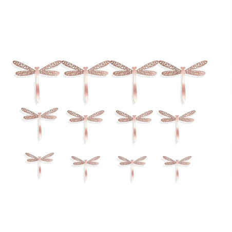 Autocollant Mural PVC Libellule à effet Métallique en 3D Couleur Rose