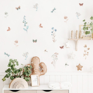 Détails Autocollants Muraux Vinyle Fleurs Boho et Libellule