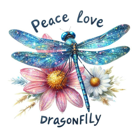 Autocollant Mural PVC 'Peace Love' Libellule Bleue - 4 tailles disponibles