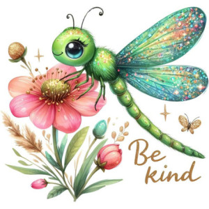 Autocollant Mural PVC 'Be Kind' Libellule Verte - 3 tailles disponibles