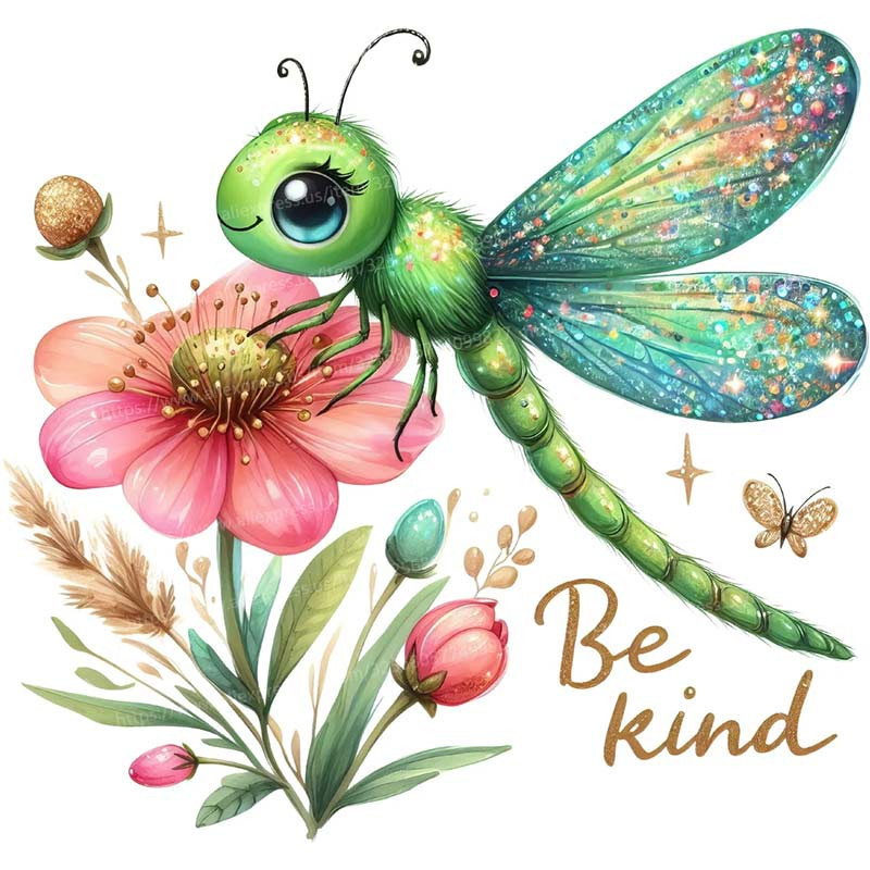 Autocollant Mural PVC 'Be Kind' Libellule Verte - 3 tailles disponibles